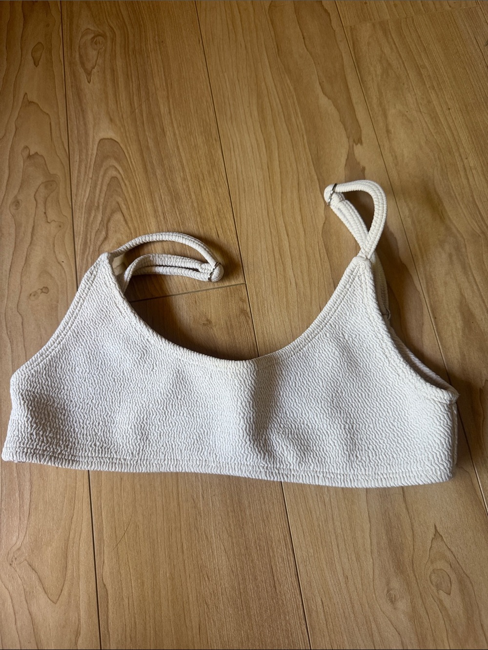 Textured White Bikini Top - Minimal Scoop Swim Bralette